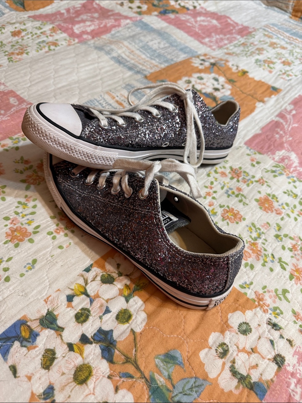 Converse Low Top Sneakers - Silver Glitter with White Trim - Picture 2 of 4
